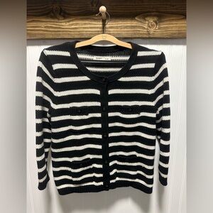 Old Navy Black and White Striped Cardigan Sweater Sz. L old money career office